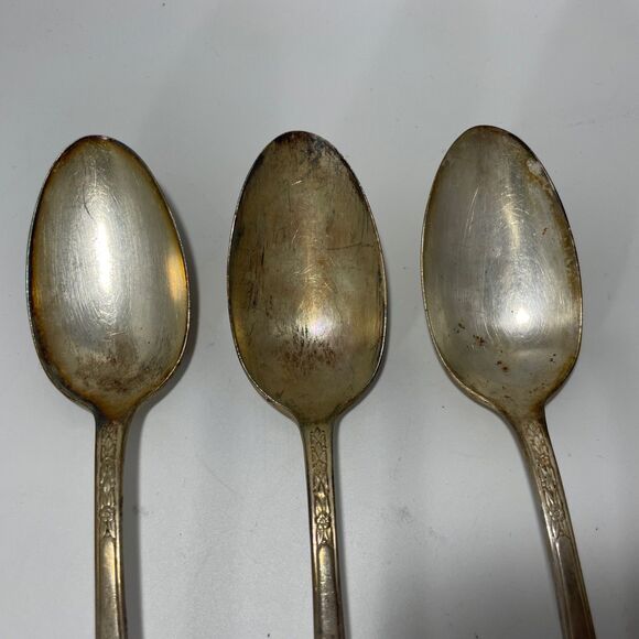 Lot of 3 Vintage 1847 Rogers Bros IS Silverplate Spoon Art Deco Pattern Flatware - Picture 2 of 7